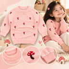 Girls Mushroom Embroidered Knit Sweater – Soft Pink Winter Pullover