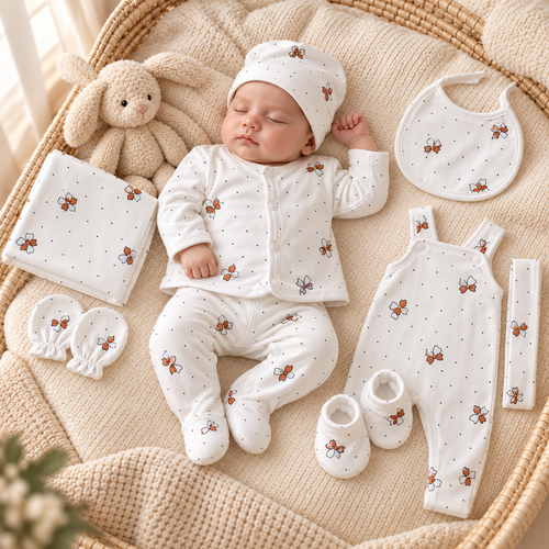 11-Piece Newborn Clothing & Accessories Set – Bow Print