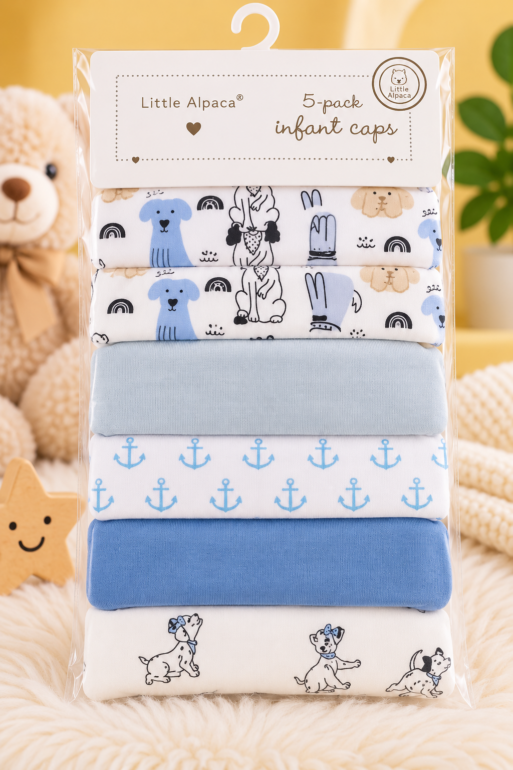 Little Alpaca 100% Cotton Infant Caps – 5 Pack