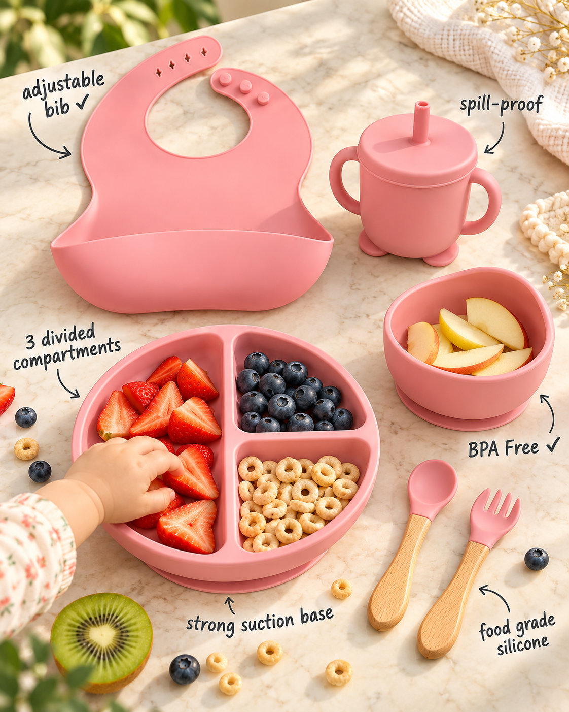 Baby Silicone Feeding & Cutlery Set – Complete Self-Feeding Mealtime Set