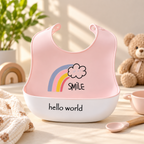 Baby Silicone Feeding Bib with Food Catcher Pocket – Adjustable & Easy Clean