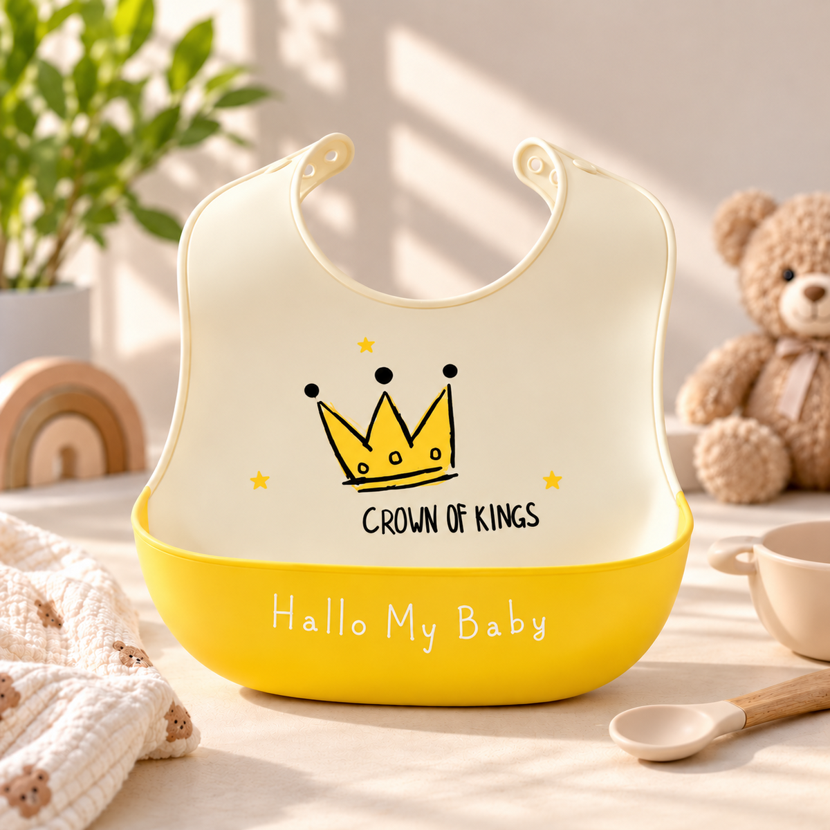 Baby Silicone Feeding Bib with Food Catcher Pocket – Adjustable & Easy Clean