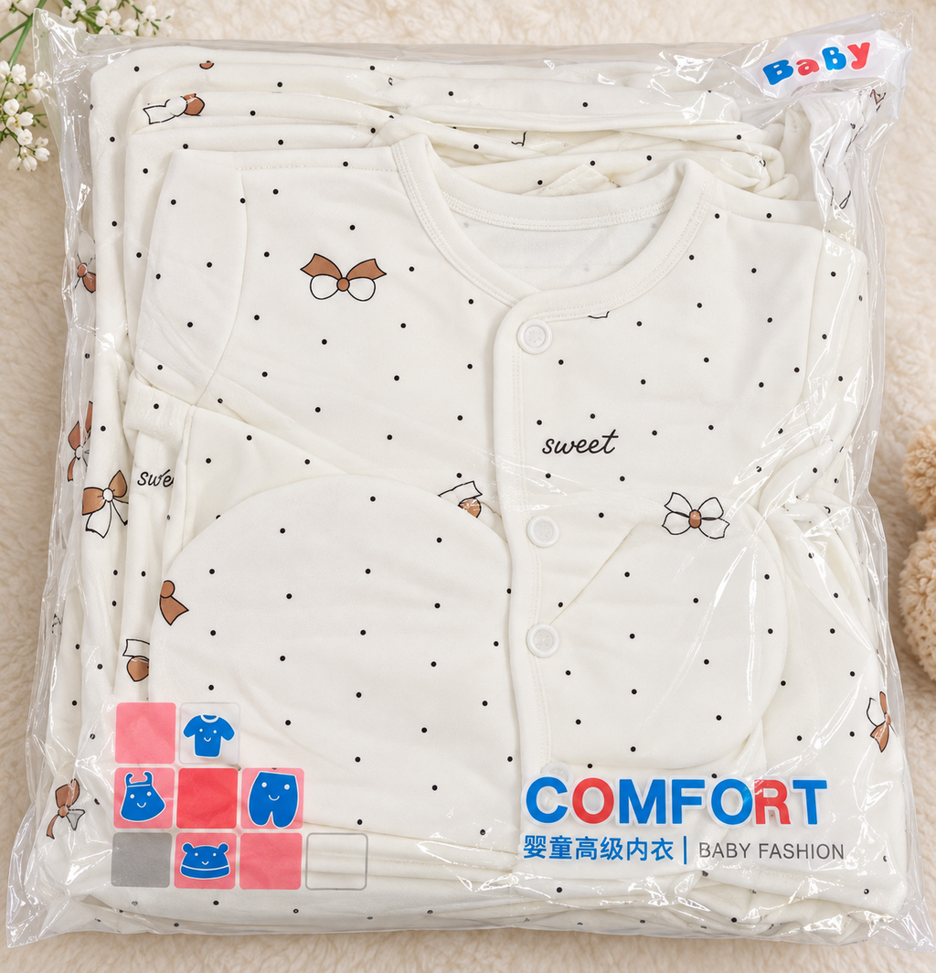 11-Piece Newborn Baby Winter Essentials Set – Soft & Comfortable Bow Print