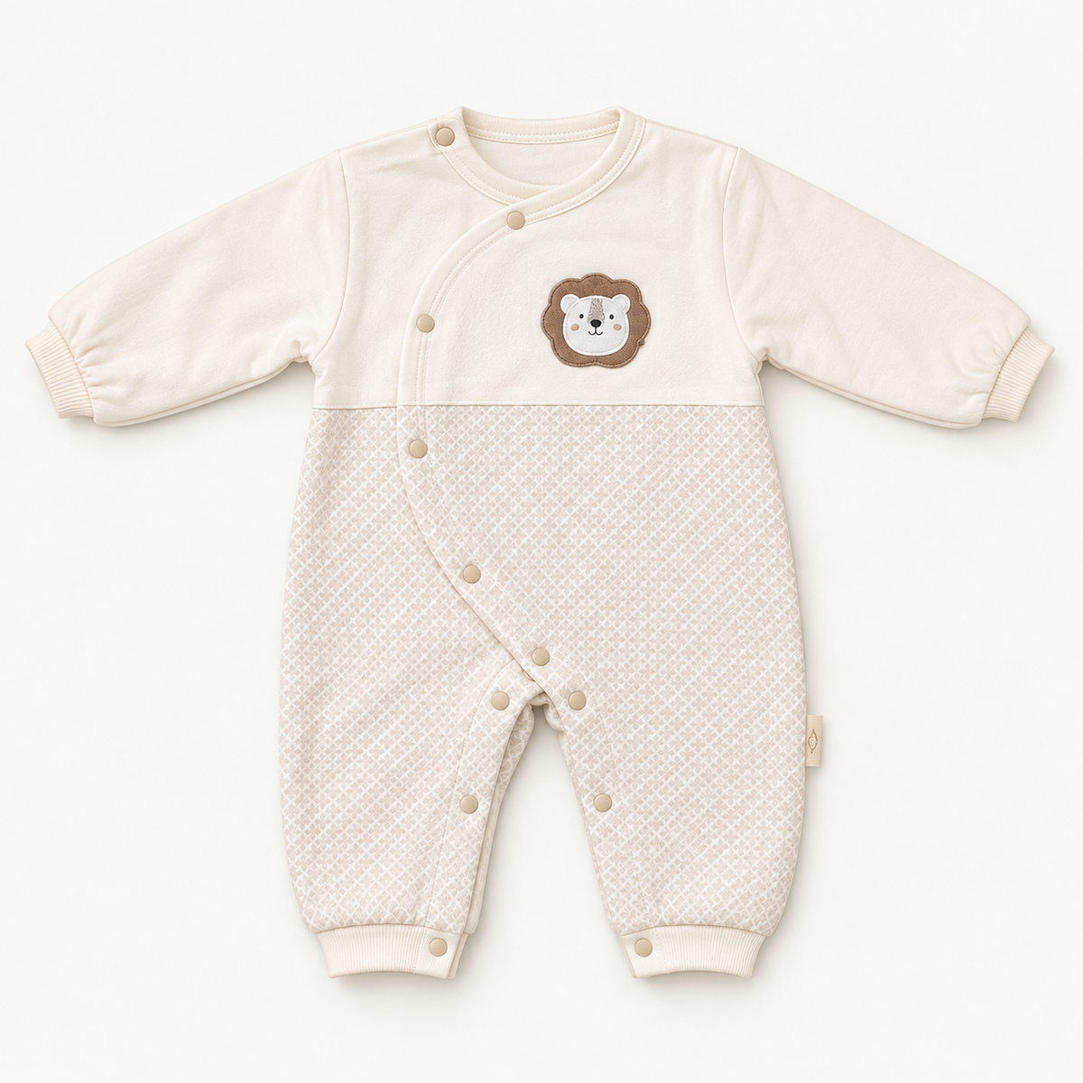 Premium Baby Lion Cotton Winter Romper – Ivory