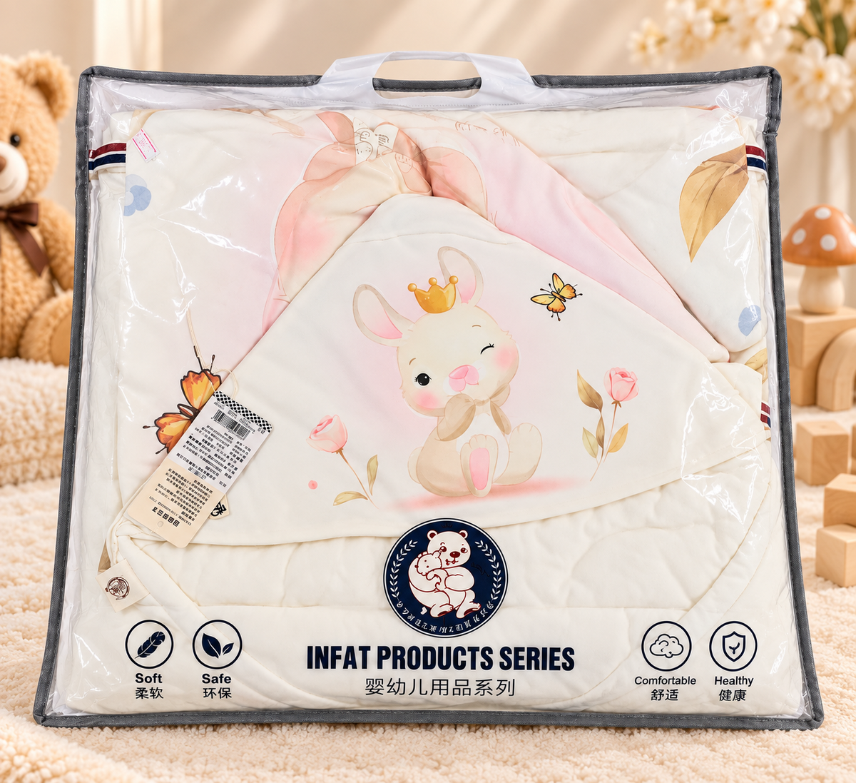 Premium Newborn Baby Winter Quilt & Wrap – Luxury Bunny Collection | 90 × 90 cm