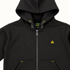 Kids Black Zip-Up Hoodie with Yellow Trim – Warm Winter Jacket