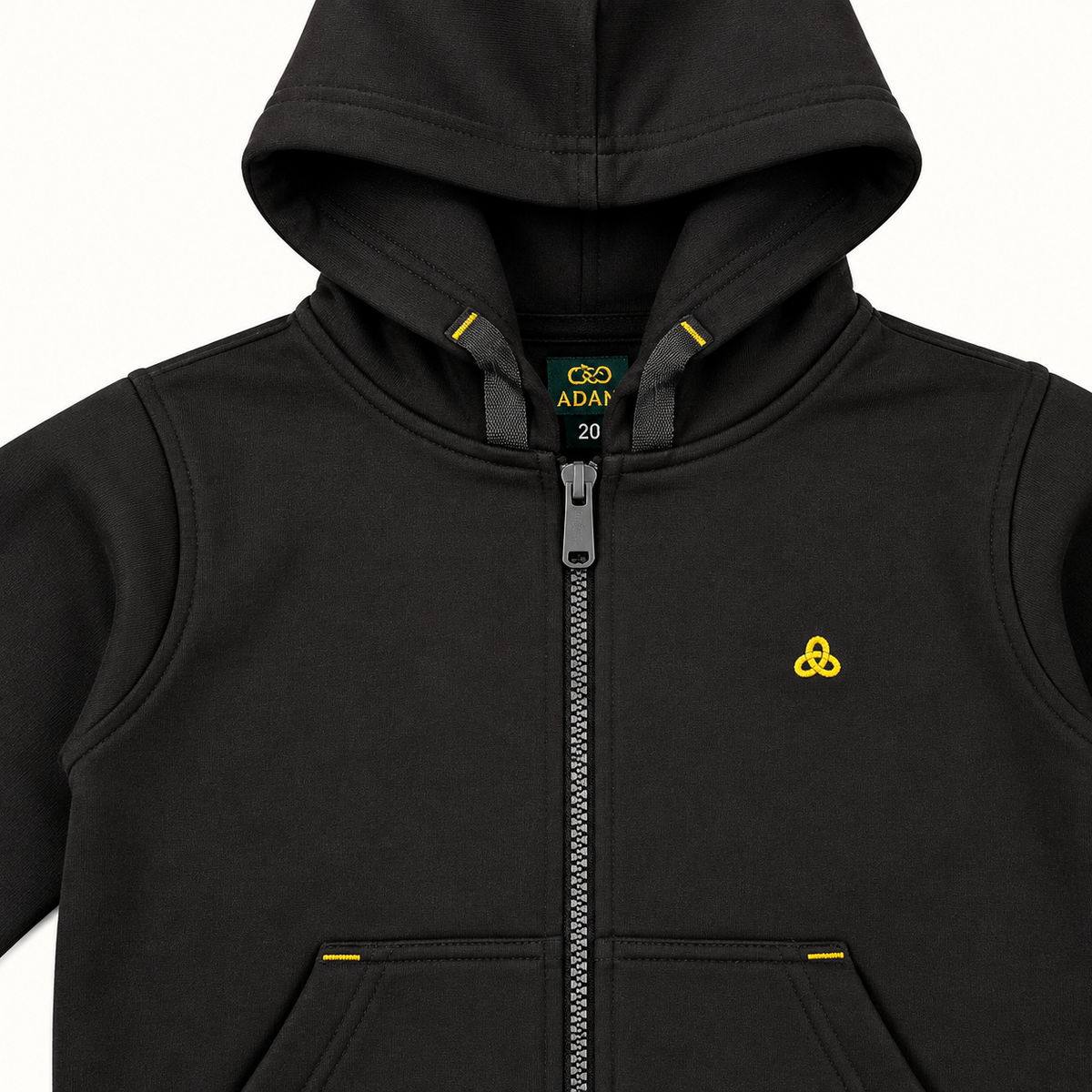 Kids Black Zip-Up Hoodie with Yellow Trim – Warm Winter Jacket