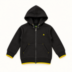 Kids Black Zip-Up Hoodie with Yellow Trim – Warm Winter Jacket