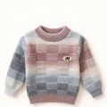 Cozy Textured Check Kids Winter Sweater – Mauve, Cream & Grey