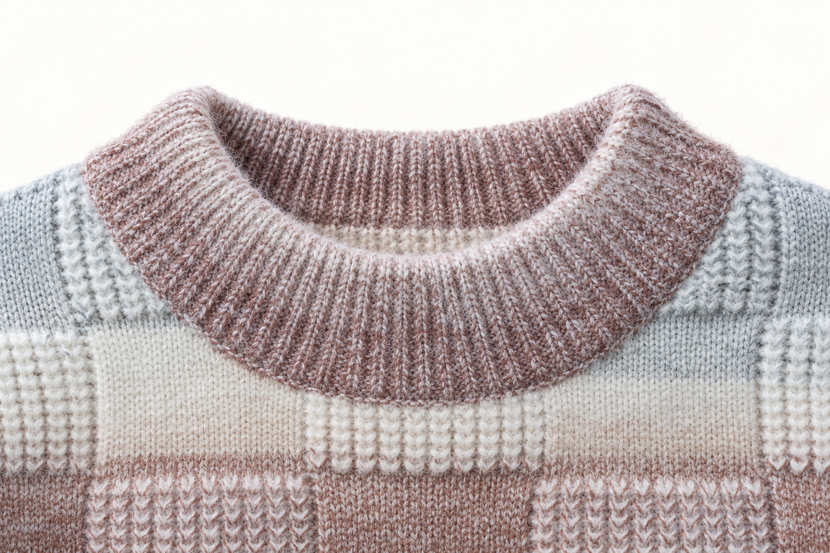 Cozy Textured Check Kids Winter Sweater – Mauve, Cream & Grey