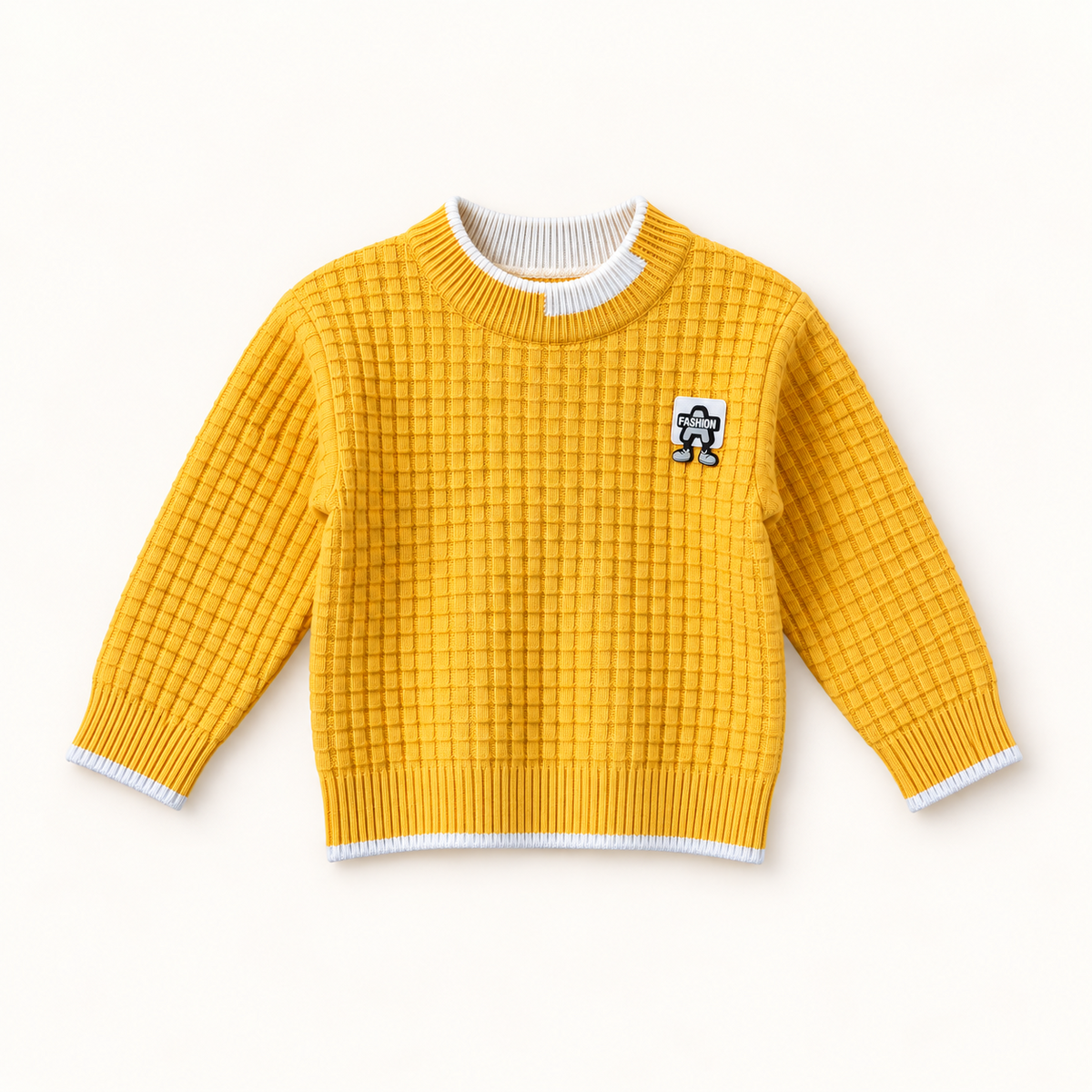 Kids Mustard Waffle Knit Winter Sweater – Cozy Pullover