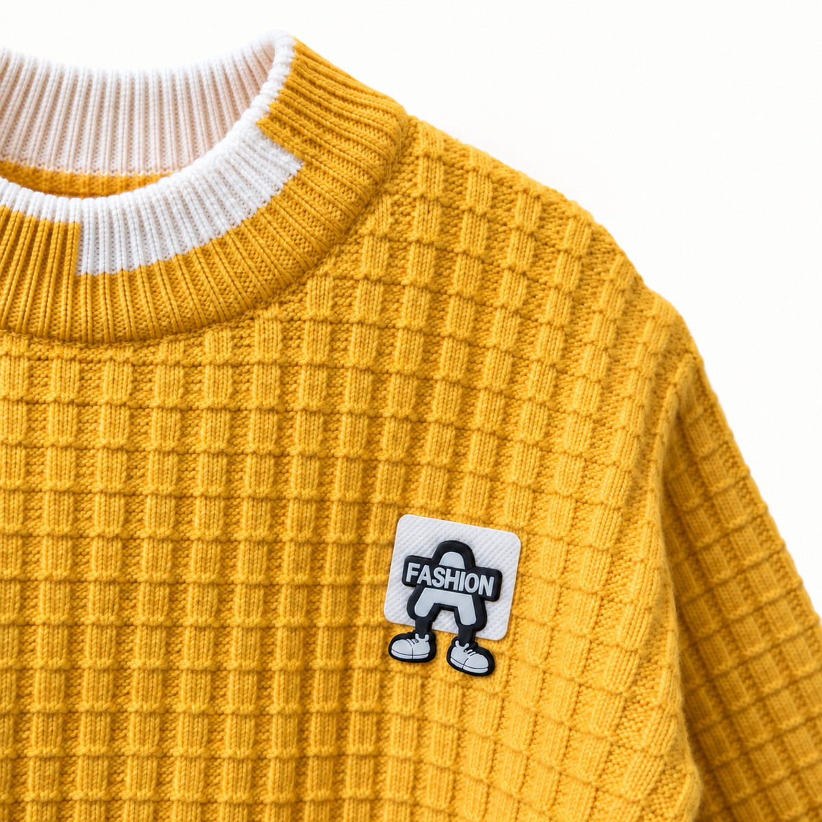 Kids Mustard Waffle Knit Winter Sweater – Cozy Pullover