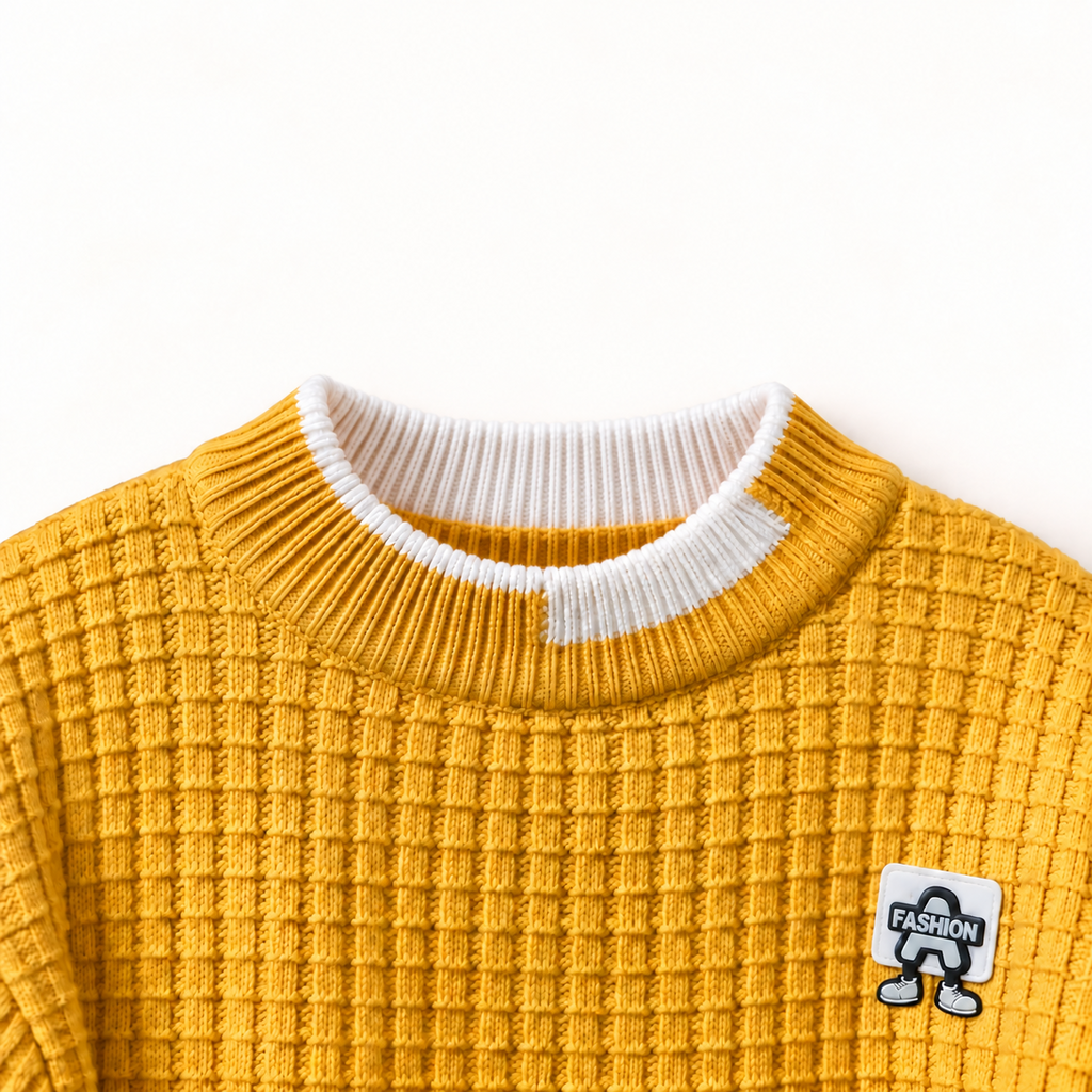 Kids Mustard Waffle Knit Winter Sweater – Cozy Pullover
