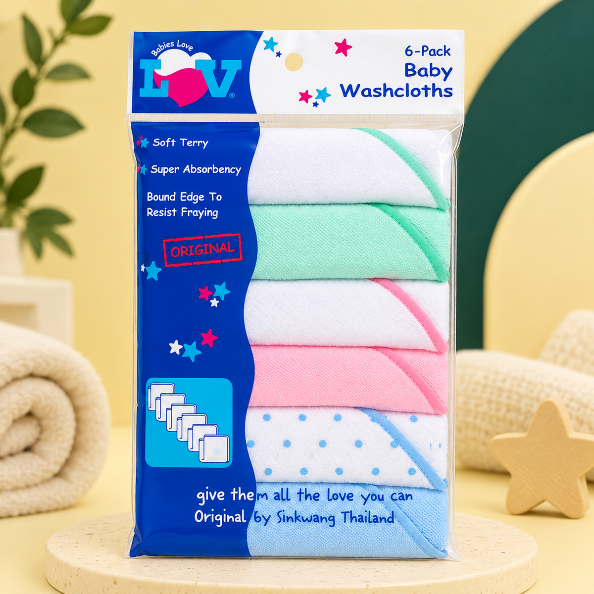 Soft Terry Baby Washcloths – 6 Pack