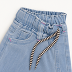 Girls Embroidered Baggy Jeans – Light Blue Denim