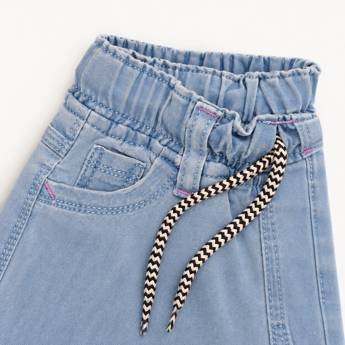 Girls Embroidered Baggy Jeans – Light Blue Denim