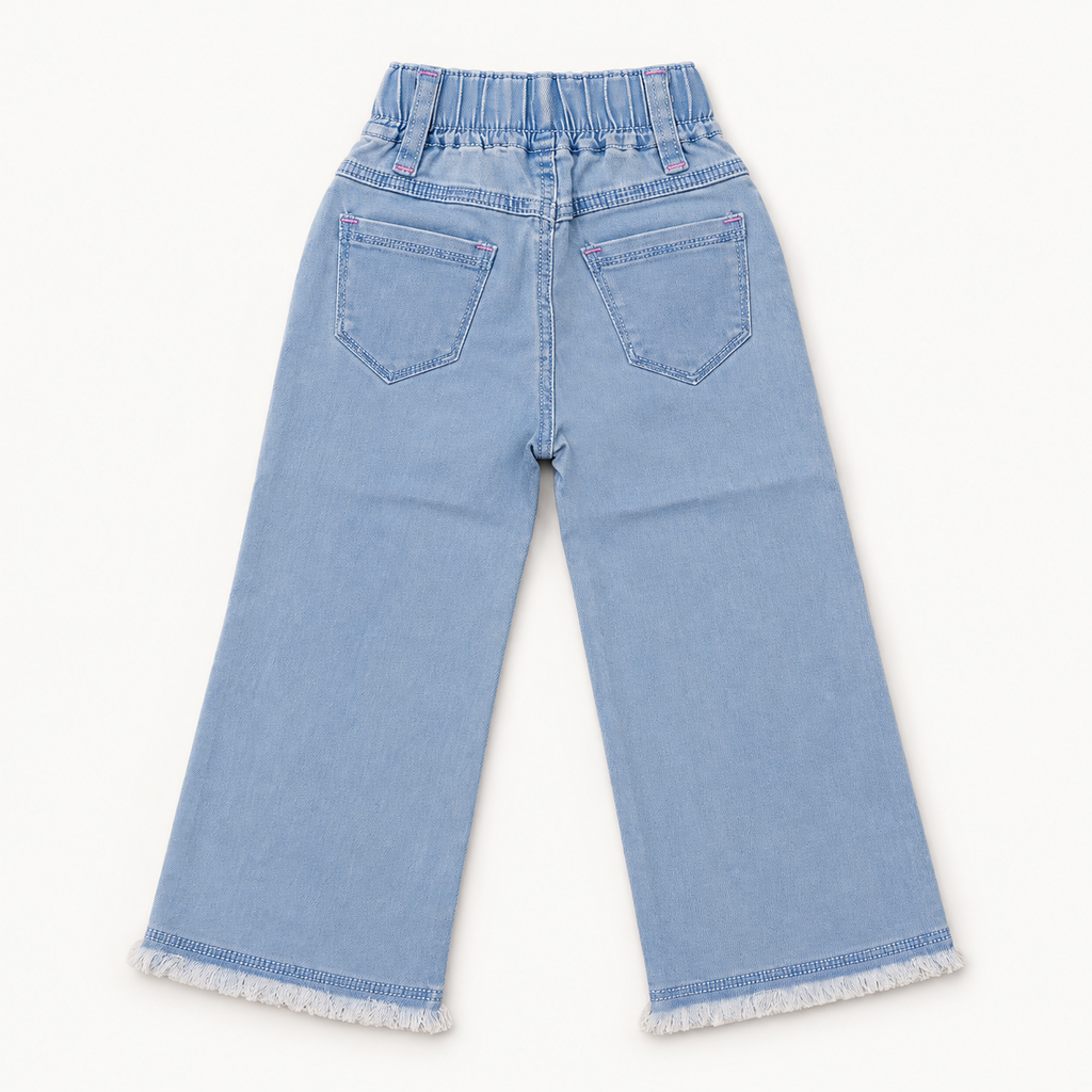 Girls Embroidered Baggy Jeans – Light Blue Denim