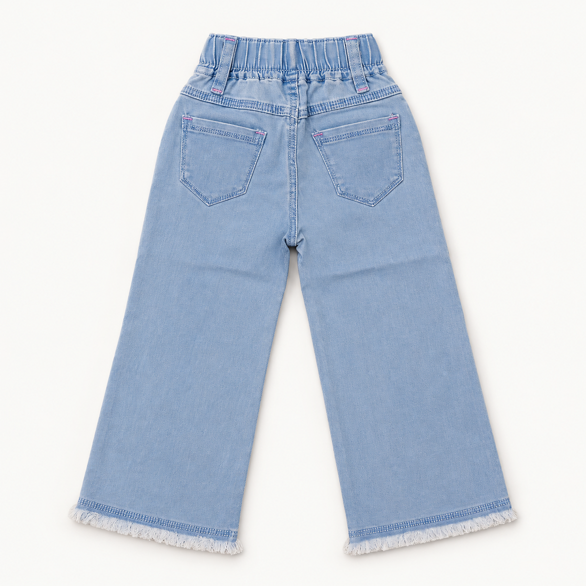 Girls Embroidered Baggy Jeans – Light Blue Denim