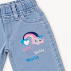 Girls Embroidered Baggy Jeans – Light Blue Denim
