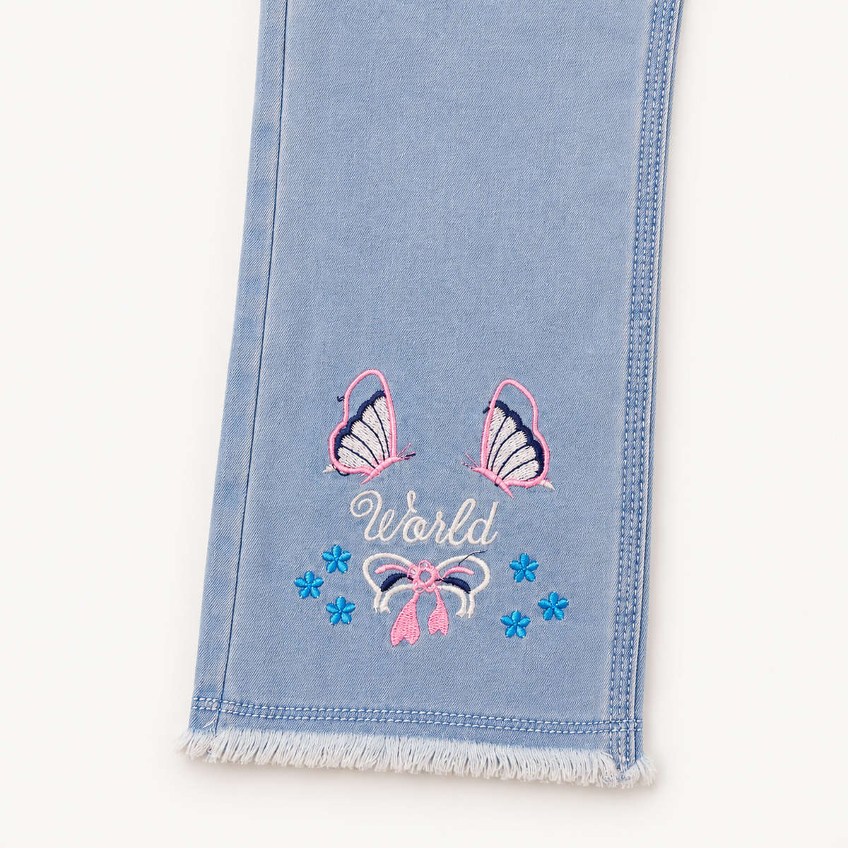 Girls Embroidered Baggy Jeans – Light Blue Denim