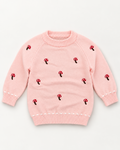 Girls Mushroom Embroidered Knit Sweater – Soft Pink Winter Pullover