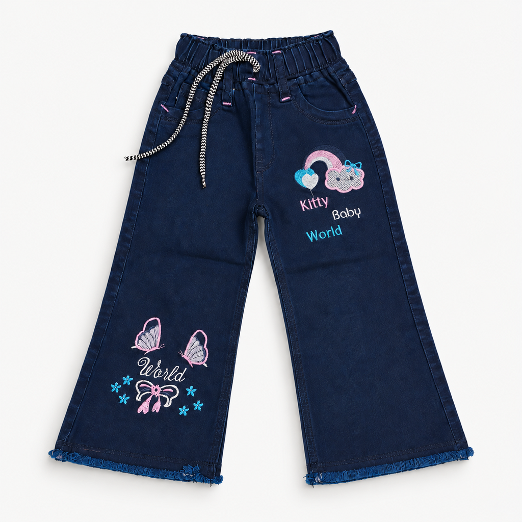 Kitty World Embroidered Baggy Jeans – Navy Blue