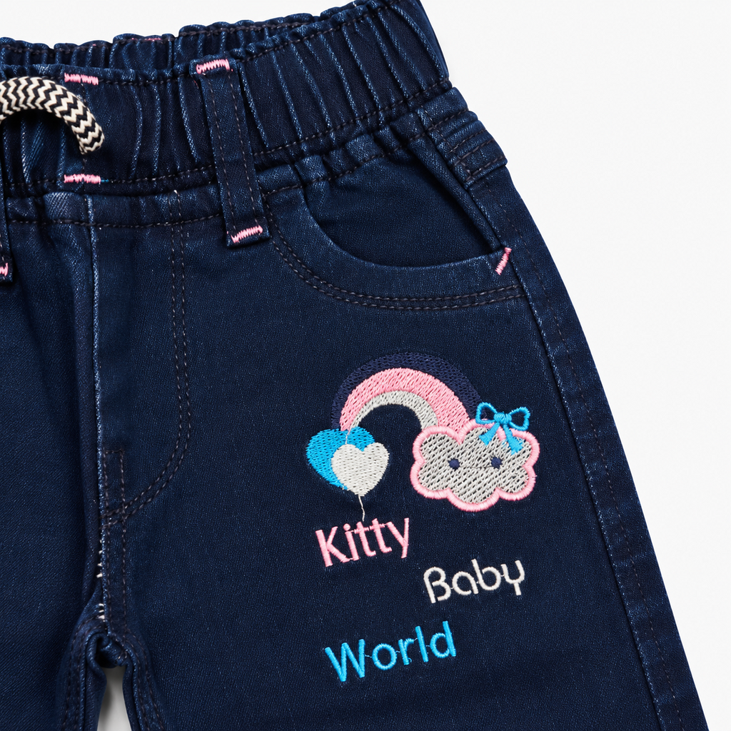Kitty World Embroidered Baggy Jeans – Navy Blue
