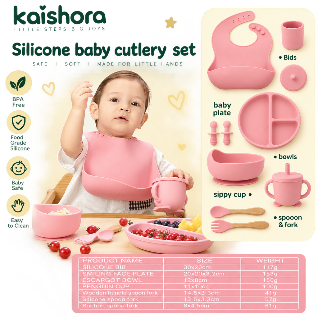 Baby Silicone Feeding & Cutlery Set – Complete Self-Feeding Mealtime Set