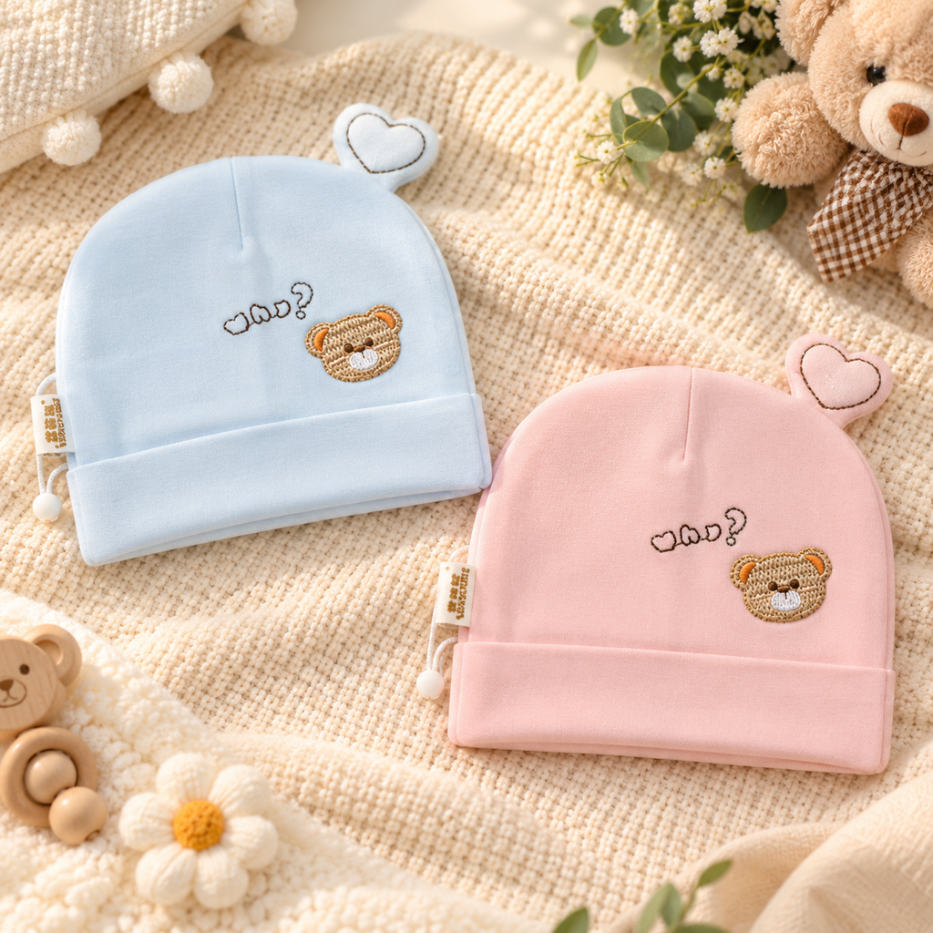Soft Baby Bear Cap with Heart Detail – Cute Newborn Beanie