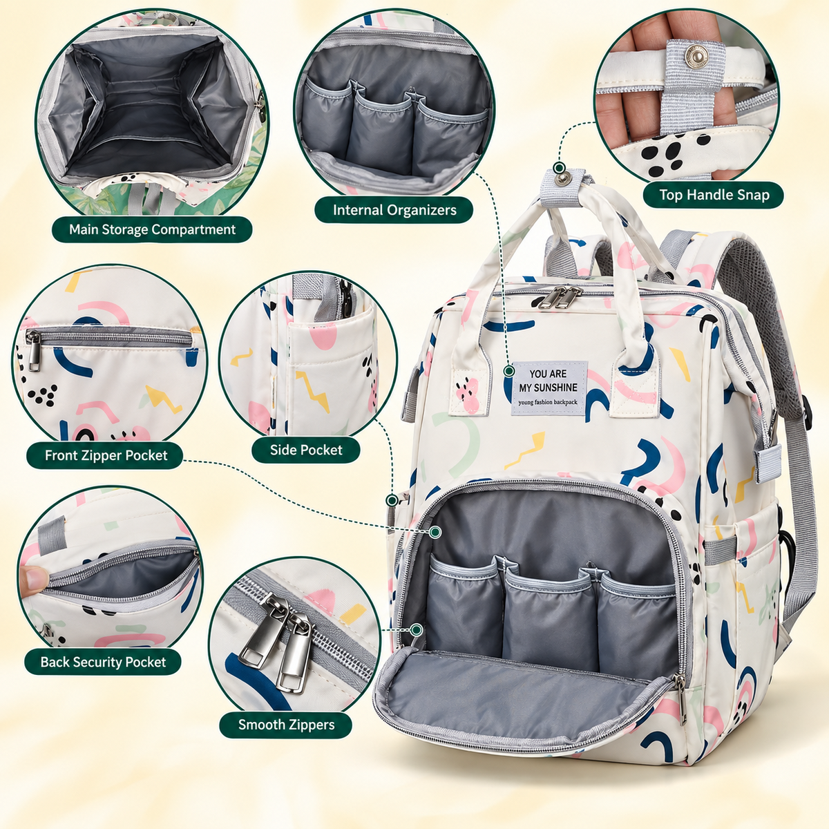 Multifunctional Baby Diaper Backpack with Organized Storage & Quick-Access Wipes Pocket
