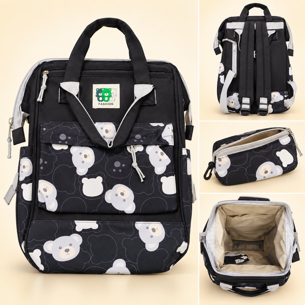 Kaishora Teddy Print Multi-Function Baby Diaper Backpack with Mini Pouch