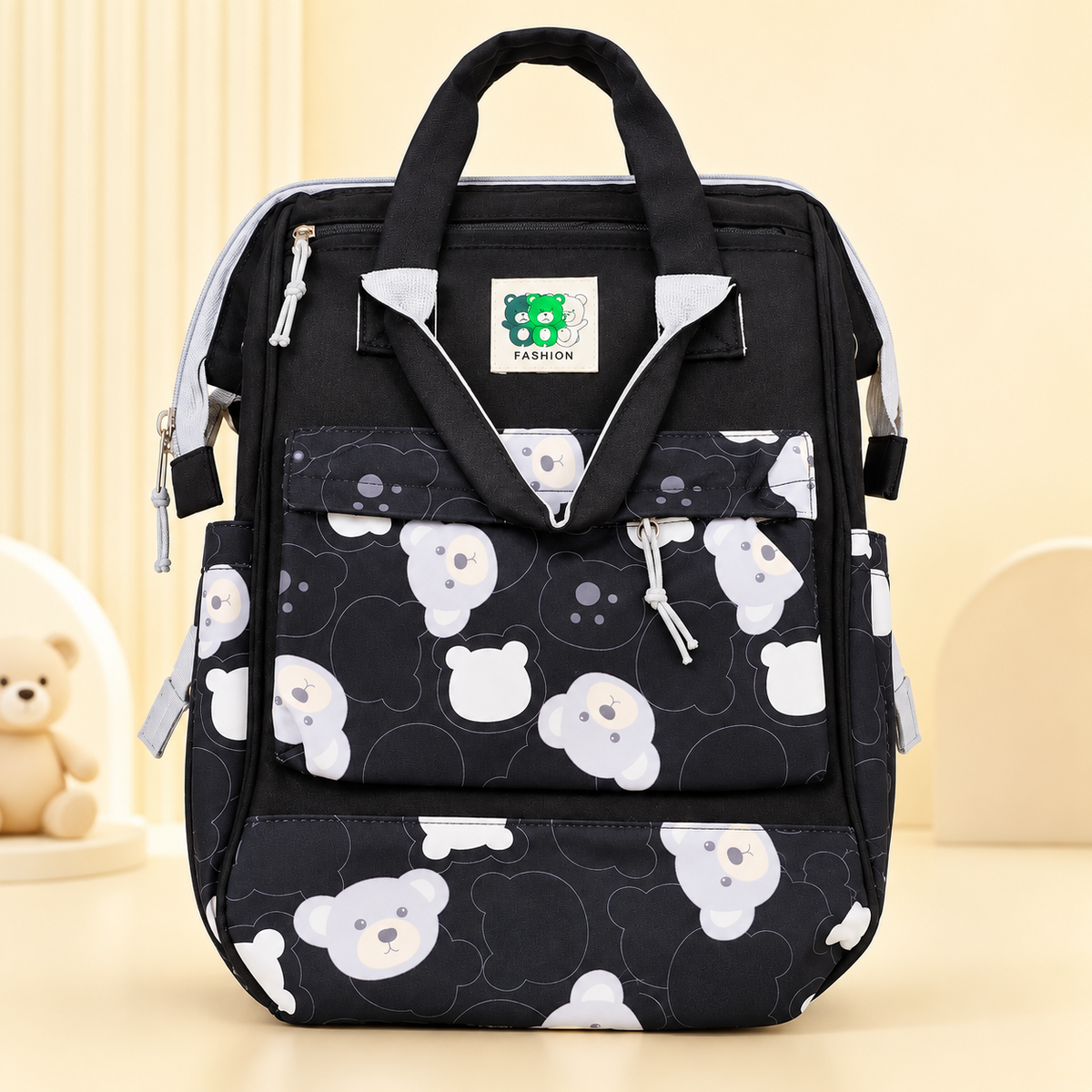 Kaishora Teddy Print Multi-Function Baby Diaper Backpack with Mini Pouch