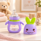 Bunny Wide-Mouth Glass Baby Feeding Bottle with Handles – 80ml
