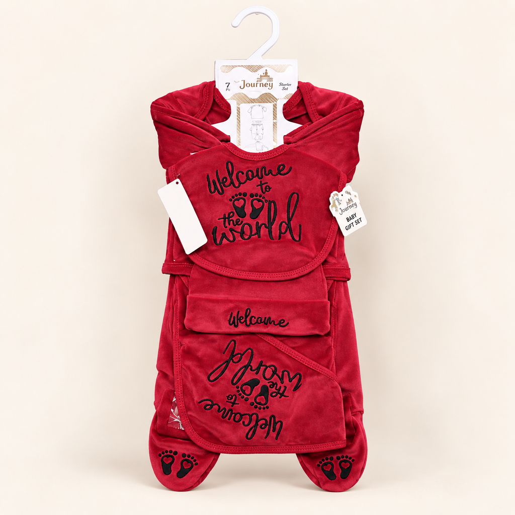 7-Piece Winter Velvet Newborn Baby Starter Set – Warm & Cozy