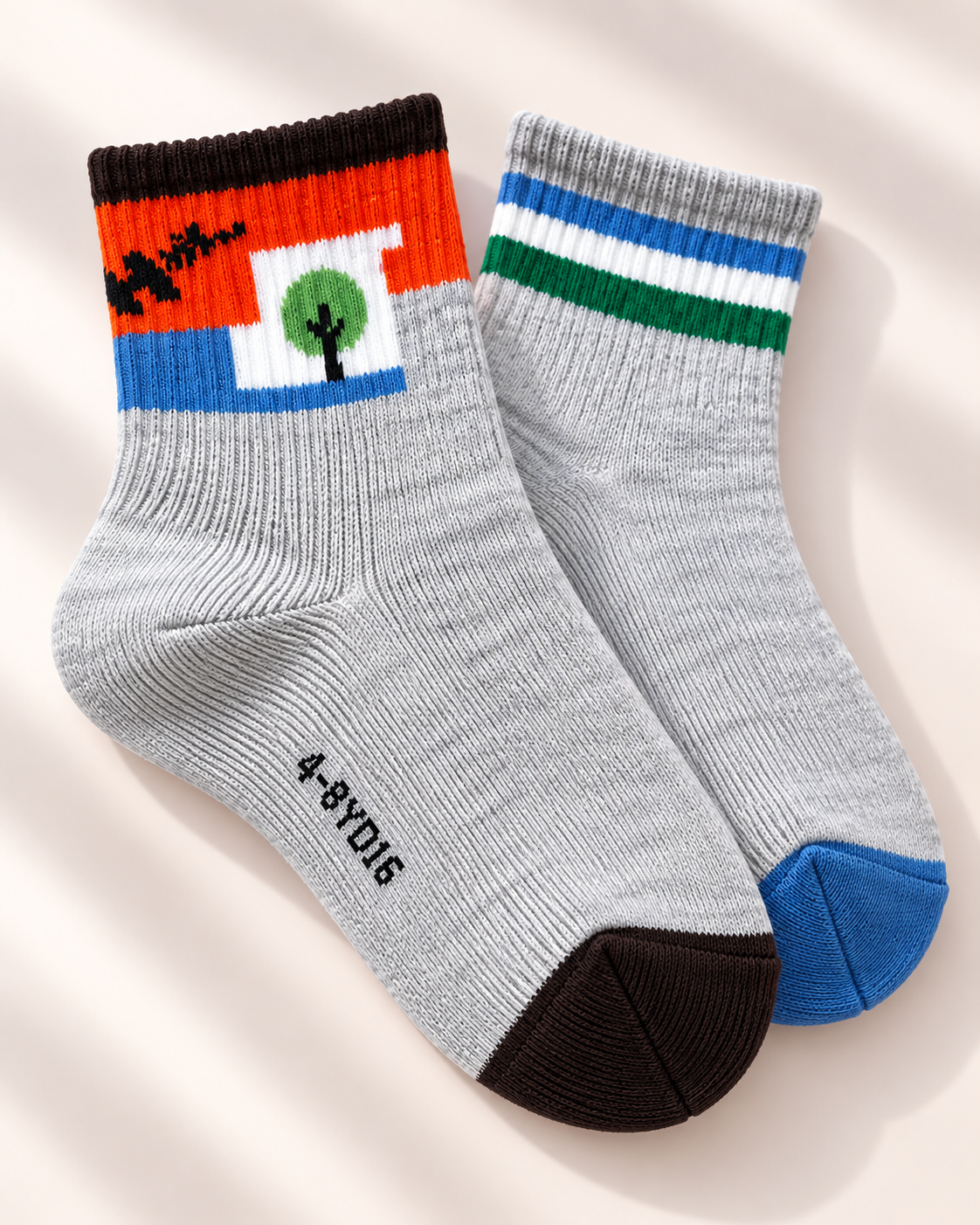 2-Pair Kids Everyday Socks – Soft Cotton Blend Striped & Nature Design