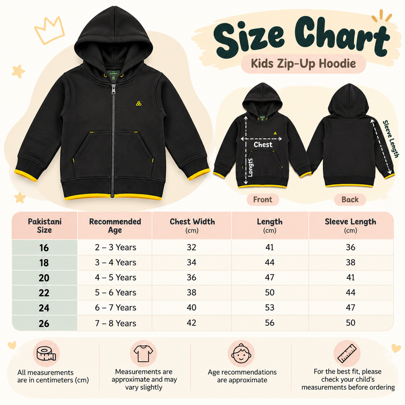 Kids Black Zip-Up Hoodie with Yellow Trim – Warm Winter Jacket