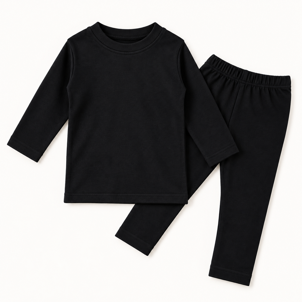 Baby Thermal Round Neck & Pajama Set – Black & Blue