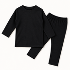 Baby Thermal Round Neck & Pajama Set – Black & Blue