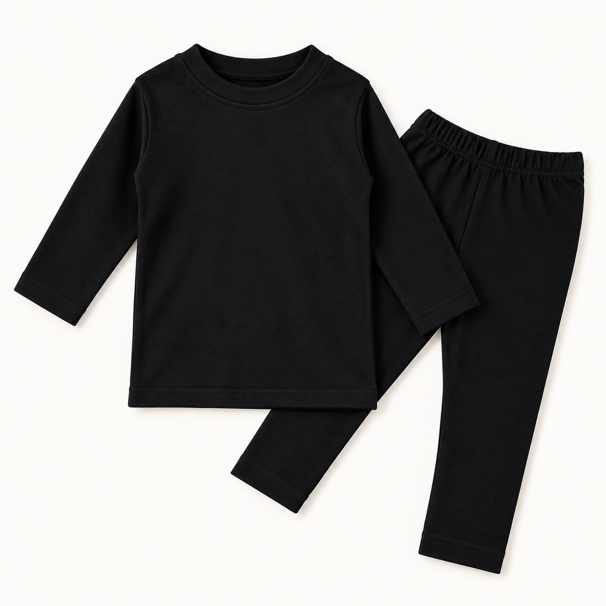 Baby Thermal Round Neck & Pajama Set – Black & Blue
